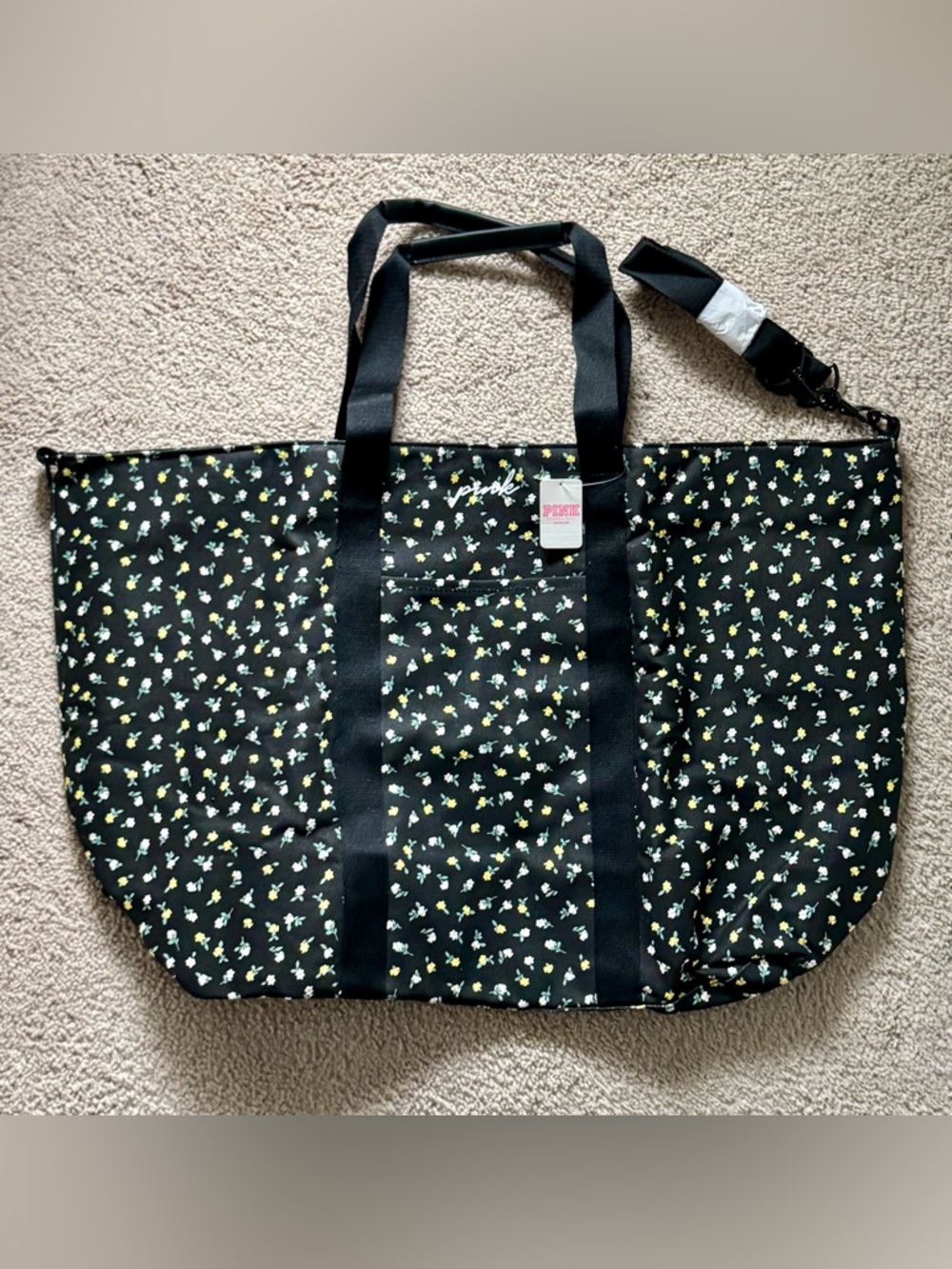 NWT✨PINK Victoria's Secret Black Floral Tote